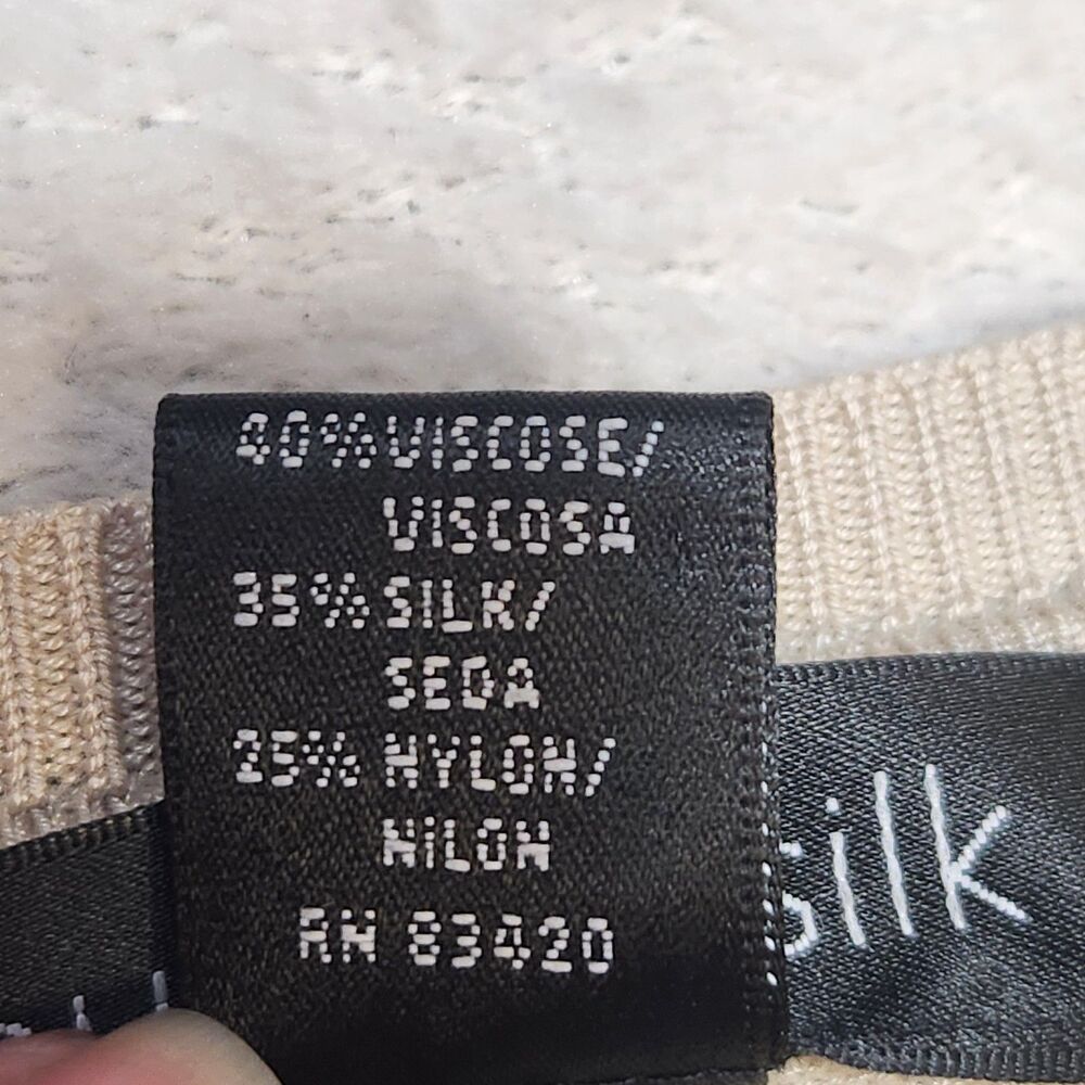 August Silk Women's L Knit Cardigan Button Front Beige Silk Blend Classic - Picture 3 of 7